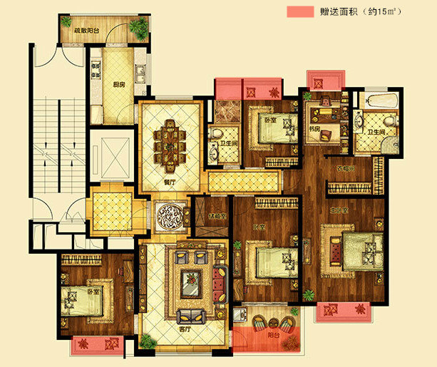 恒大翡翠華庭戶型建築面積110-220平米,囊括三房到五房產品